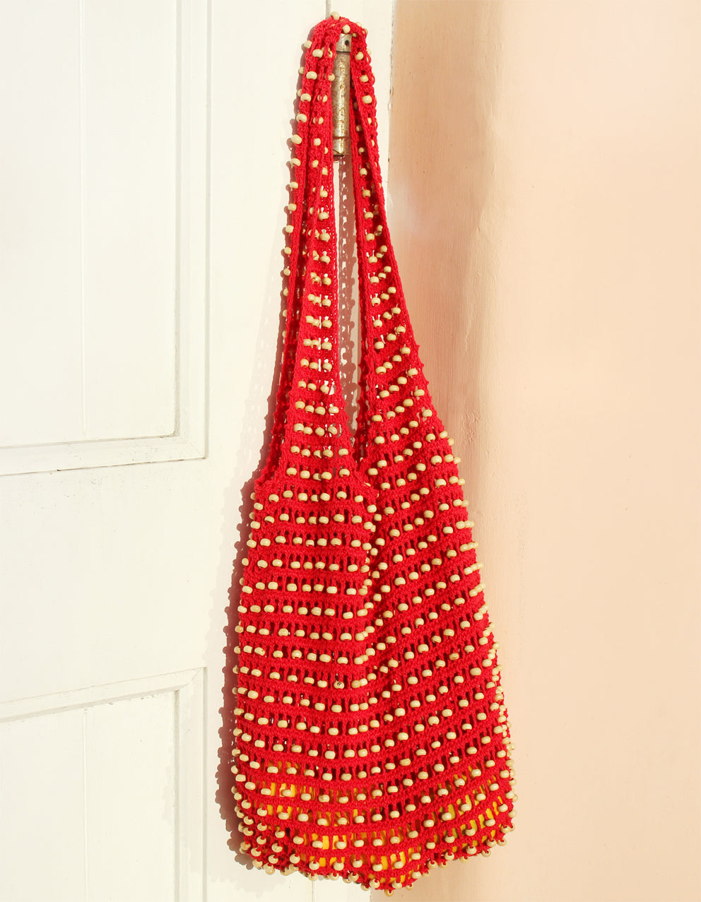karma wooden crochet beads bag in red - jetwell.shop