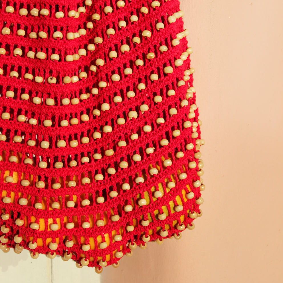 karma wooden crochet beads bag in red - jetwell.shop