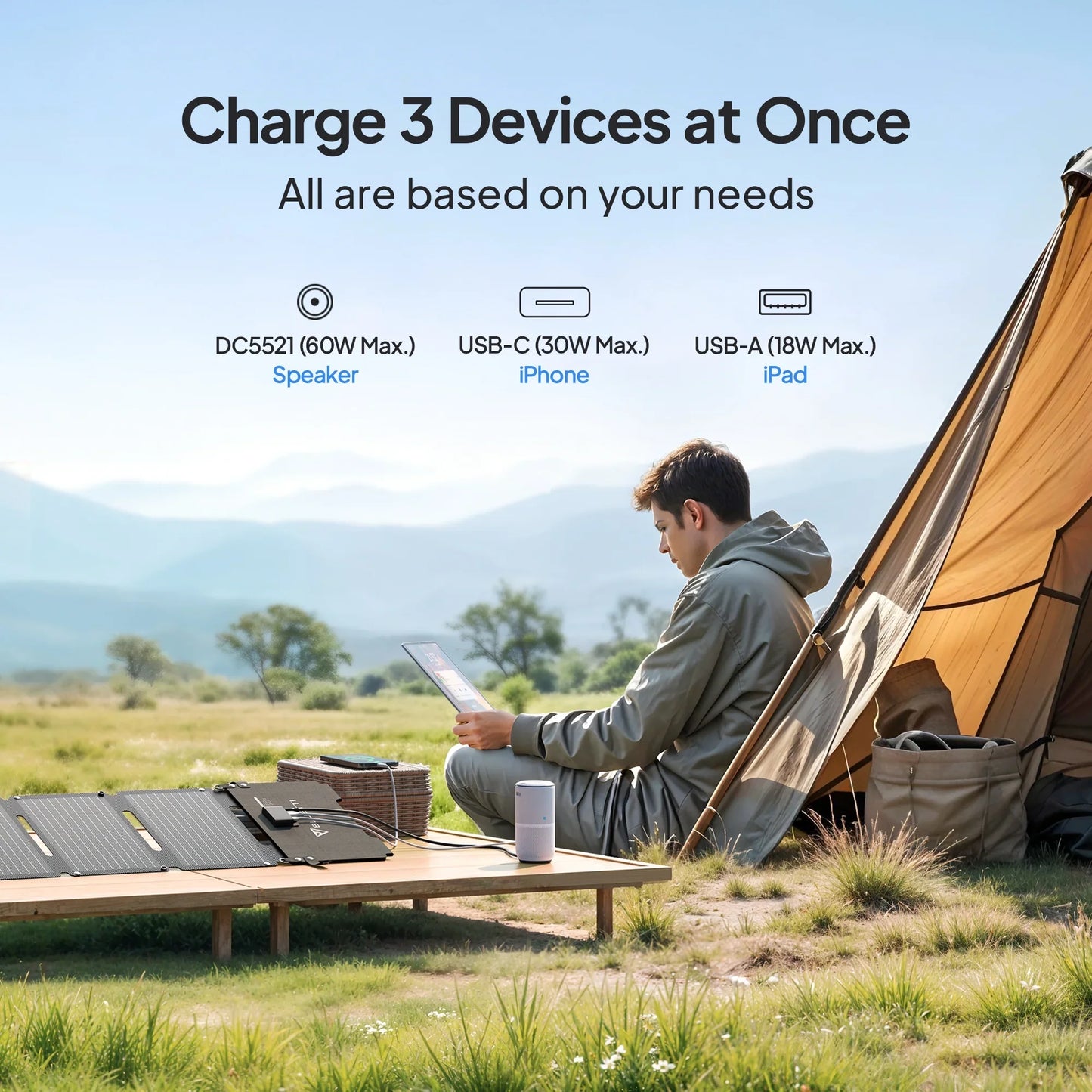60 watt foldable solar travel charger - azartravelgear