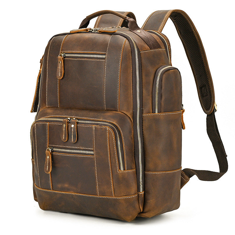 retro men's backpack cowhide large capacity 15-inch computer bag - azartravelgear