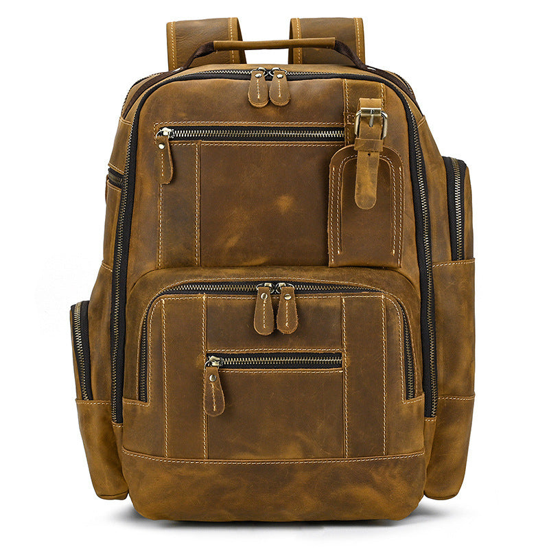 retro men's backpack cowhide large capacity 15-inch computer bag - azartravelgear