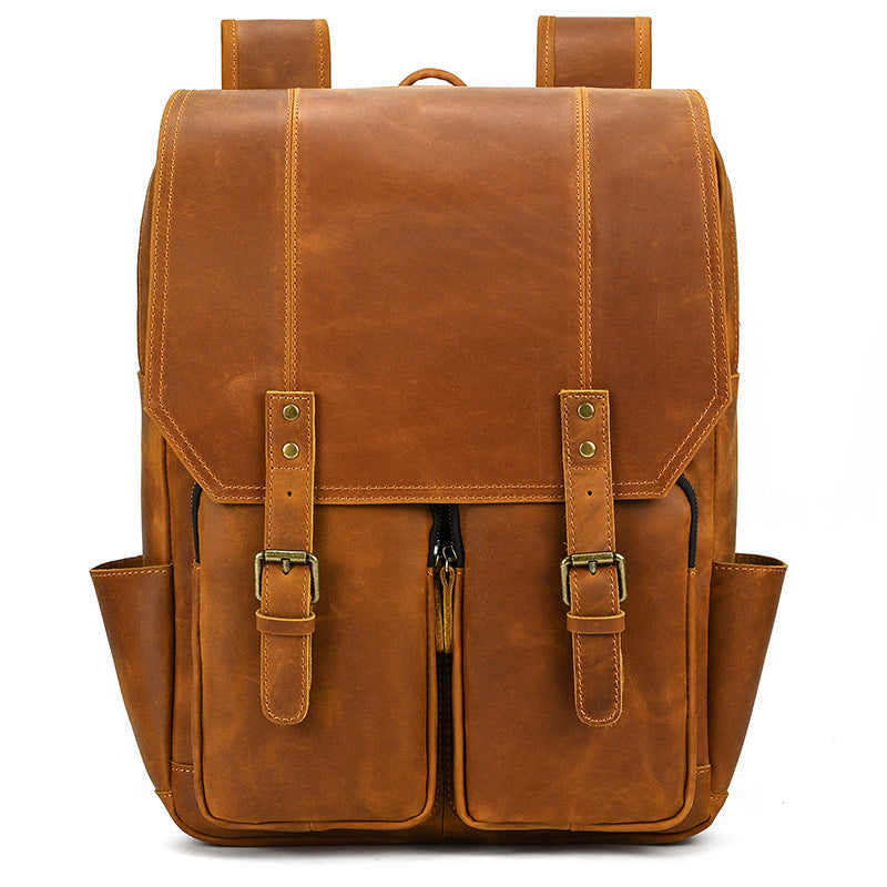 retro men's backpack cowhide large capacity 15-inch computer bag - azartravelgear