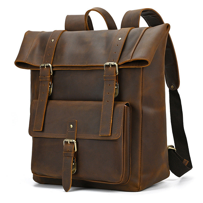 retro men's backpack cowhide large capacity 15-inch computer bag - azartravelgear