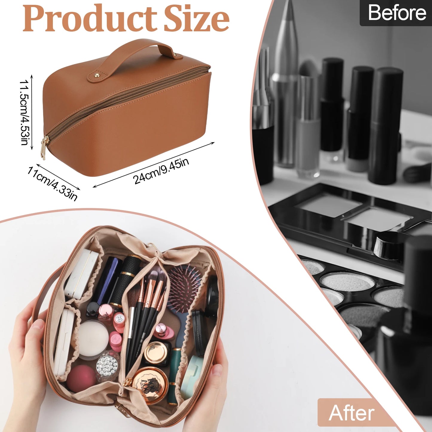 travel makeup bag with divider and handle - azartravelgear