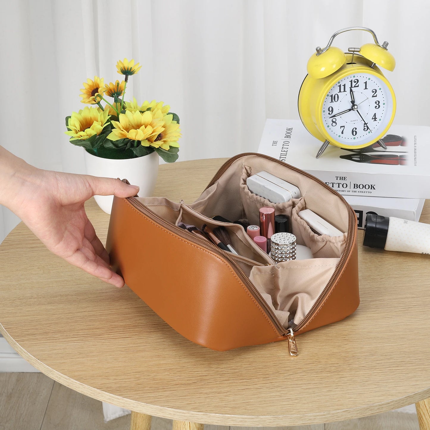 travel makeup bag with divider and handle - azartravelgear