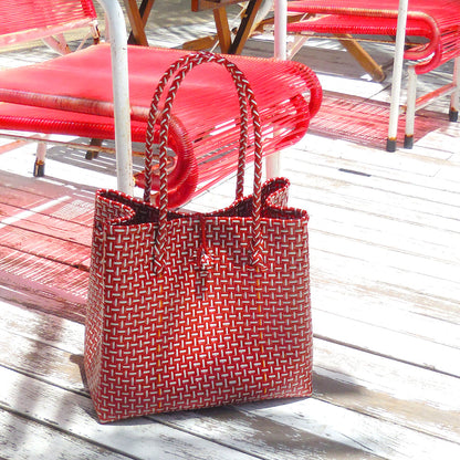 TOKO Recycled Woven Tote Bag, in Red & White - Jetwell.shop