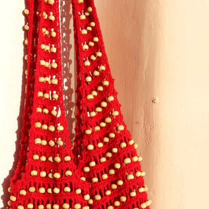 Karma Wooden Crochet Beads Bag in Red - Jetwell.shop
