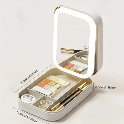 Makeup Storage Box With Led Light Mirror Portable Travel Cosmetic Case Touch Light Makeup Brushes Beauty Tools Storage Organizer - AzarTravelGear