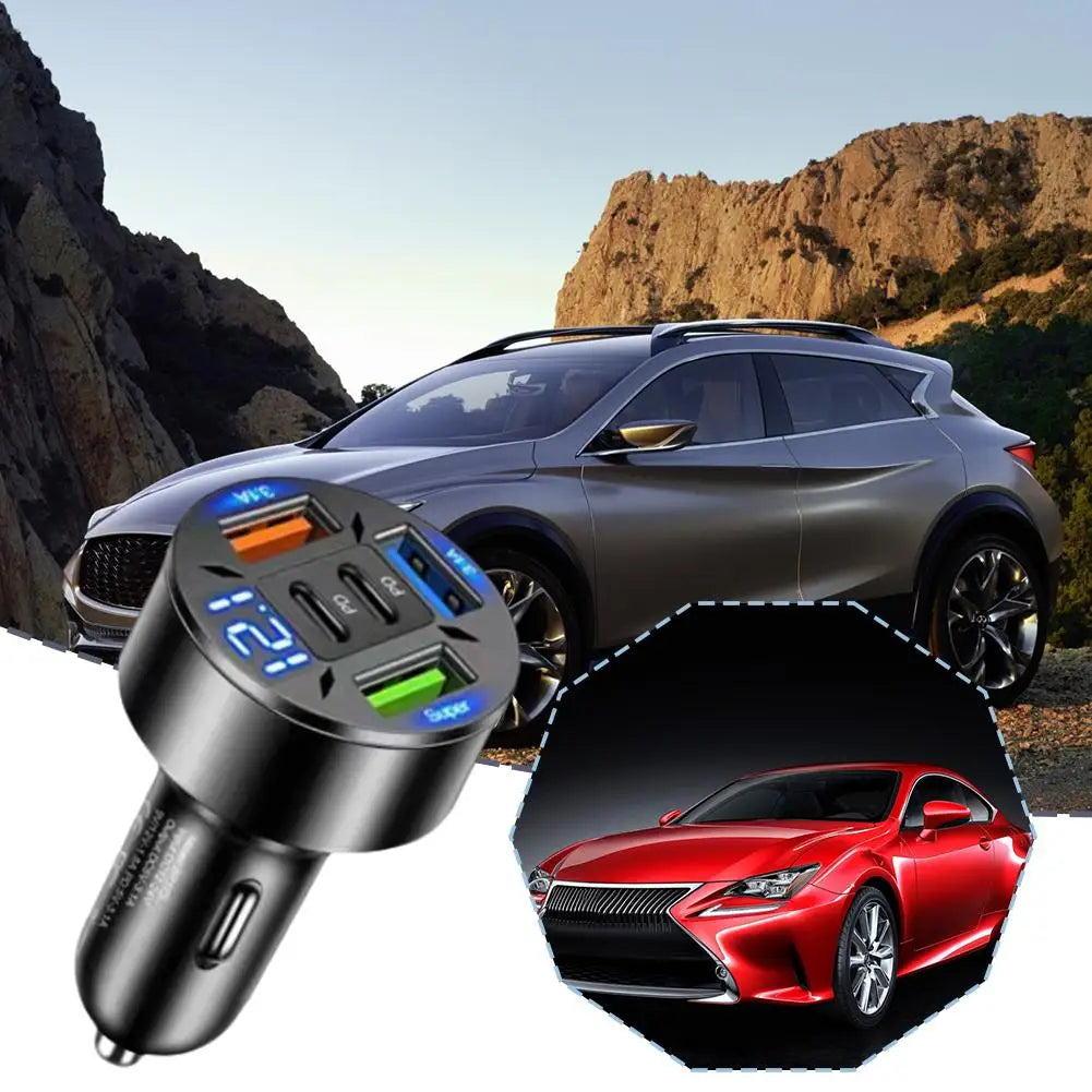 Digital Display Car With 3USB Car Charger Fast Phone Head Mobile Charging PD Phone Adapter Car Mobile Charging - AzarTravelGear