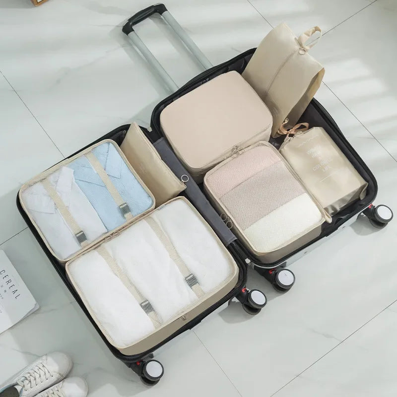 7pcs Set Travel Packing Cubes, Portable Mesh Luggage Storage Bag, Underwear Clothes Organizer Bag With Shoes Bag - AzarTravelGear