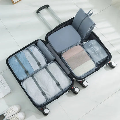 7pcs Set Travel Packing Cubes, Portable Mesh Luggage Storage Bag, Underwear Clothes Organizer Bag With Shoes Bag - AzarTravelGear