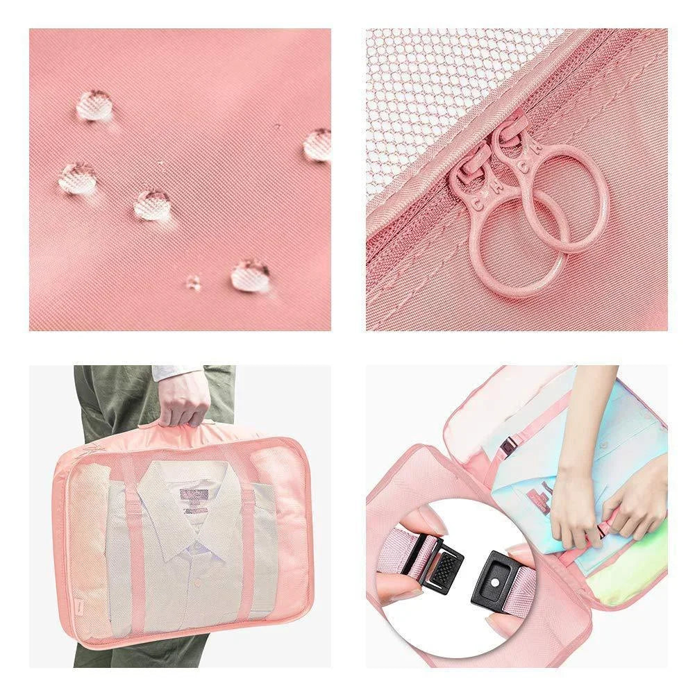 7pcs Set Travel Packing Cubes, Portable Mesh Luggage Storage Bag, Underwear Clothes Organizer Bag With Shoes Bag - AzarTravelGear