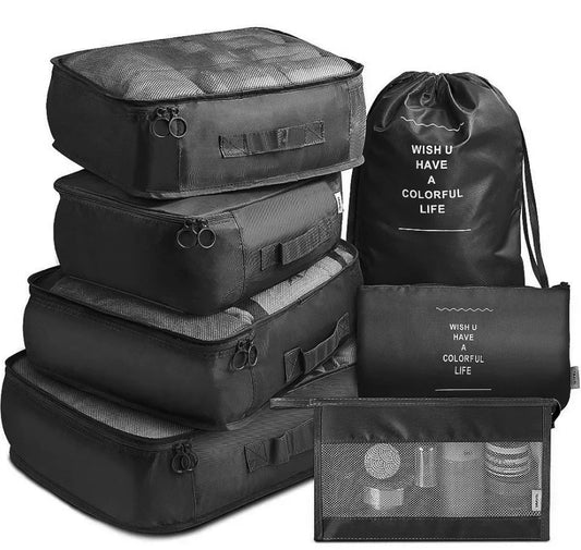 7pcs Set Travel Packing Cubes, Portable Mesh Luggage Storage Bag, Underwear Clothes Organizer Bag With Shoes Bag - AzarTravelGear