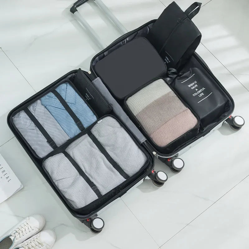 7pcs Set Travel Packing Cubes, Portable Mesh Luggage Storage Bag, Underwear Clothes Organizer Bag With Shoes Bag - AzarTravelGear