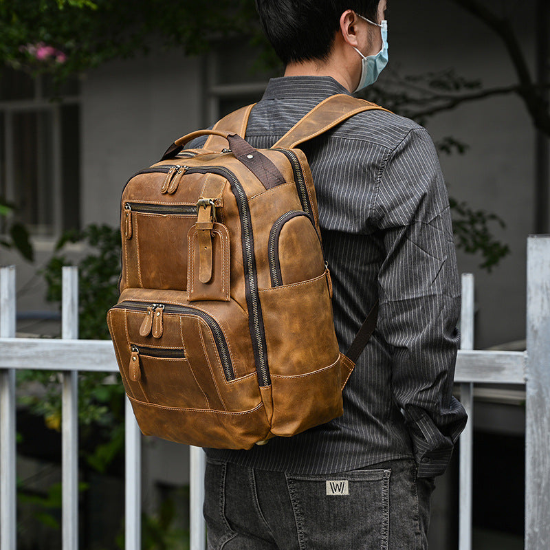 Retro Men's Backpack Cowhide Large Capacity 15-inch Computer Bag - AzarTravelGear