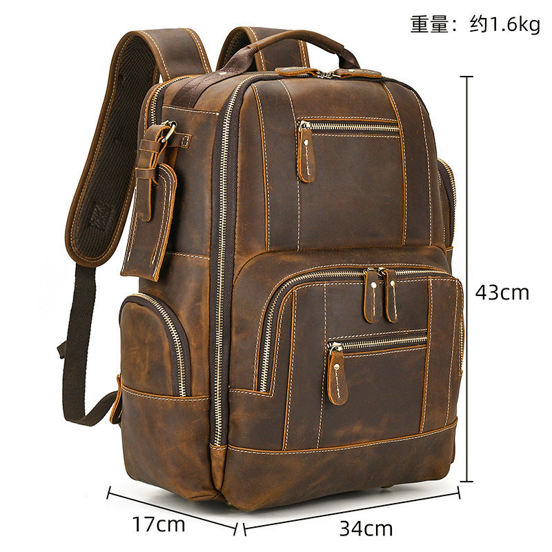 Retro Men's Backpack Cowhide Large Capacity 15-inch Computer Bag - AzarTravelGear