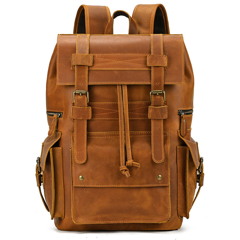 retro men's backpack cowhide large capacity 15-inch computer bag - azartravelgear