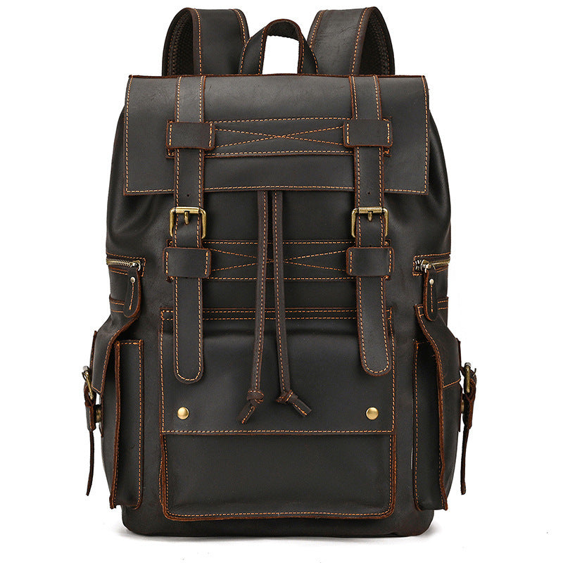 retro men's backpack cowhide large capacity 15-inch computer bag - azartravelgear