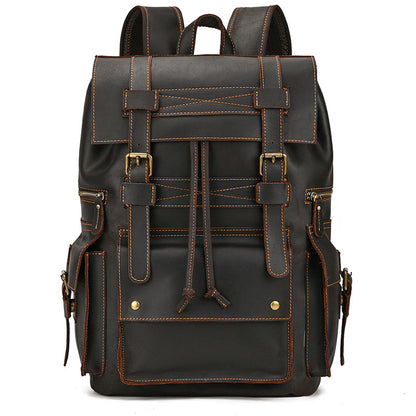 Retro Men's Backpack Cowhide Large Capacity 15-inch Computer Bag - AzarTravelGear
