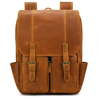 Retro Men's Backpack Cowhide Large Capacity 15-inch Computer Bag - AzarTravelGear