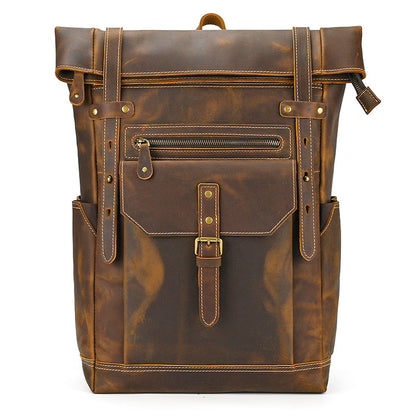 Retro Men's Backpack Cowhide Large Capacity 15-inch Computer Bag - AzarTravelGear