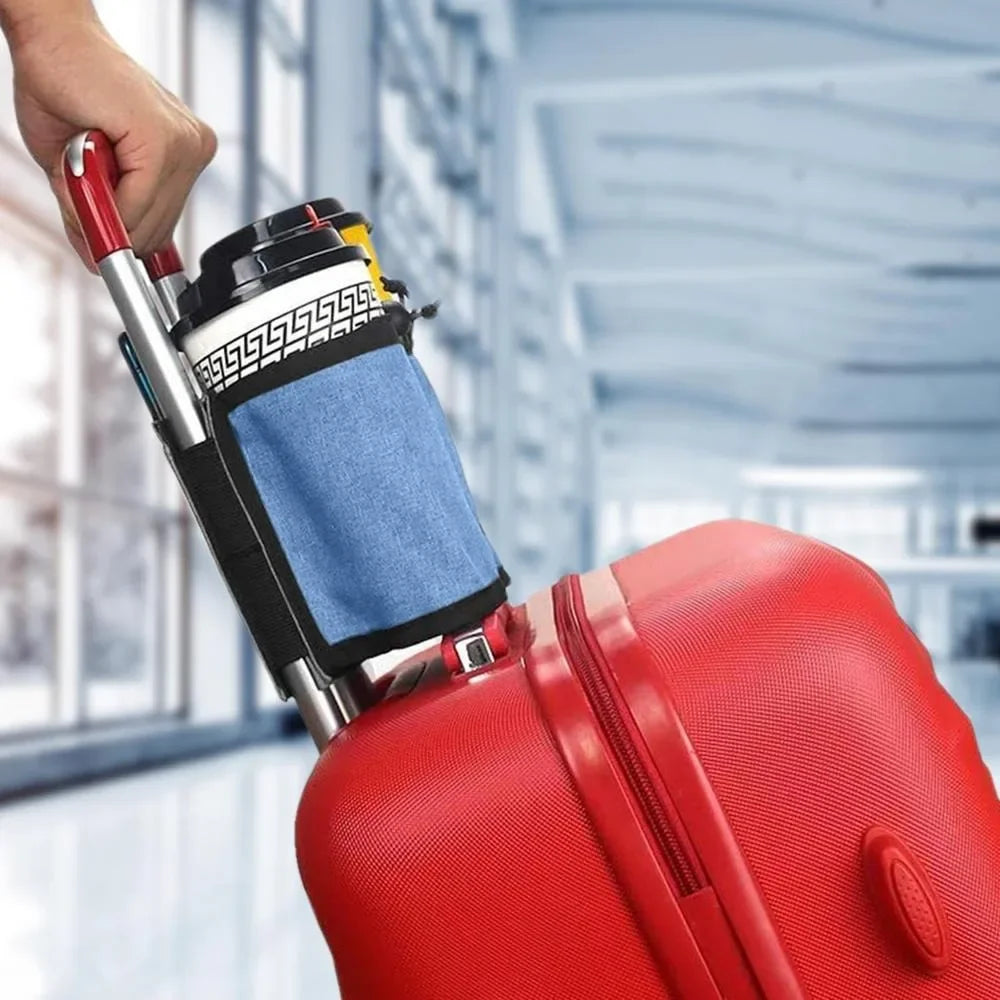 luggage cup holder-hands-free-travel drink pouch for suitcase handles - azartravelgear