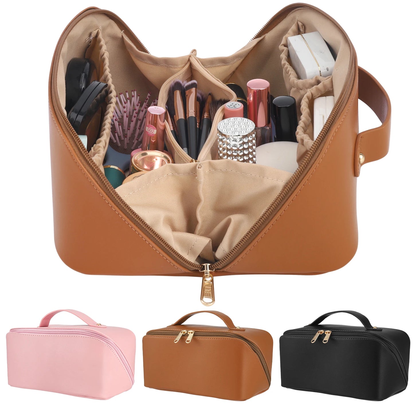 travel makeup bag with divider and handle - azartravelgear