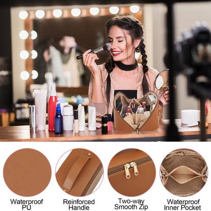 Travel Makeup Bag with Divider and Handle - AzarTravelGear