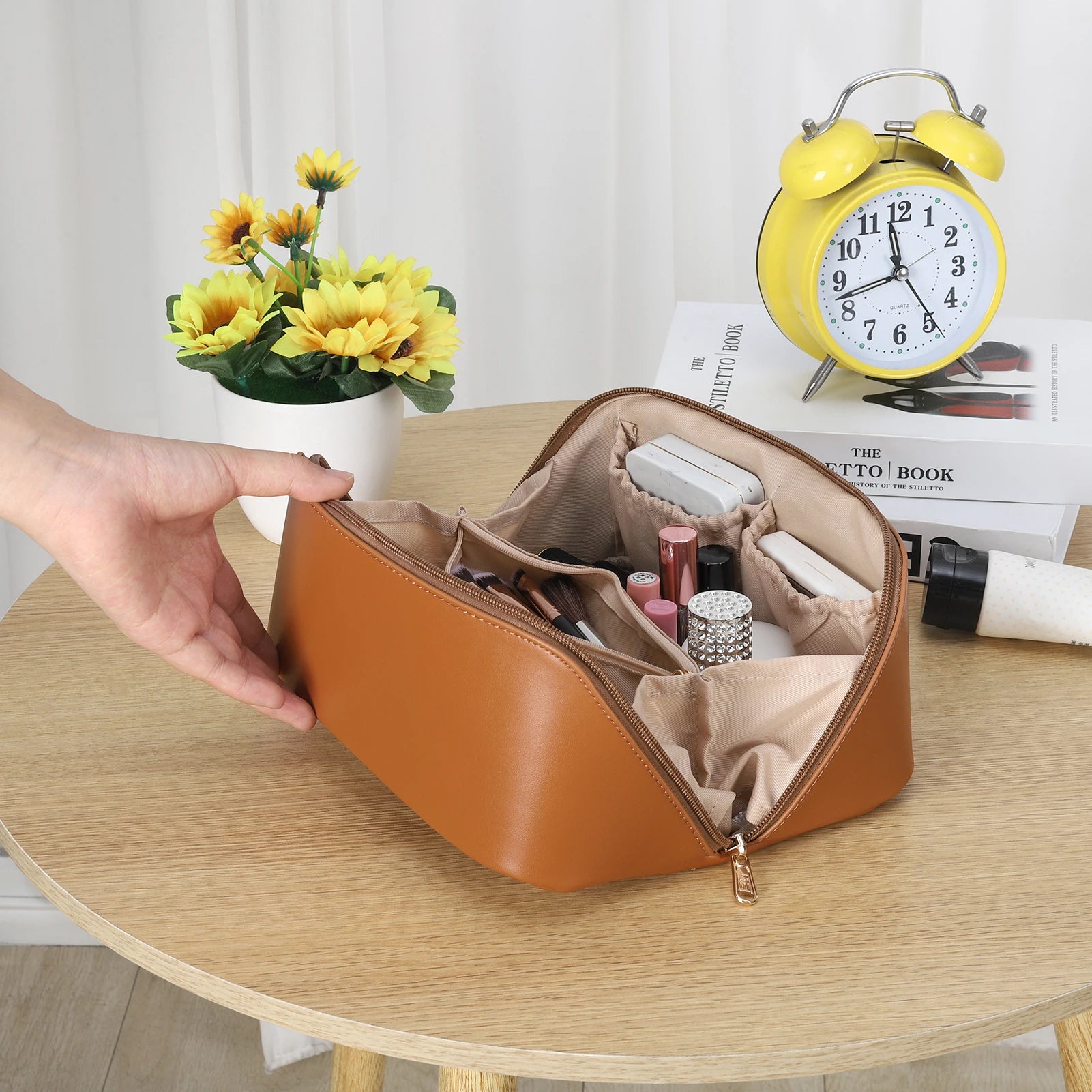 Travel Makeup Bag with Divider and Handle - AzarTravelGear